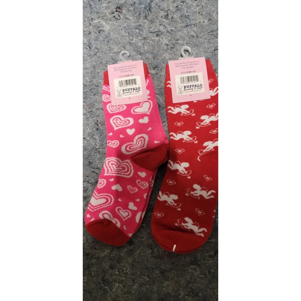 Valentine Socks Unisex‎ Pink/Red Hearts and Cupids Set of 2 Size 9-11
